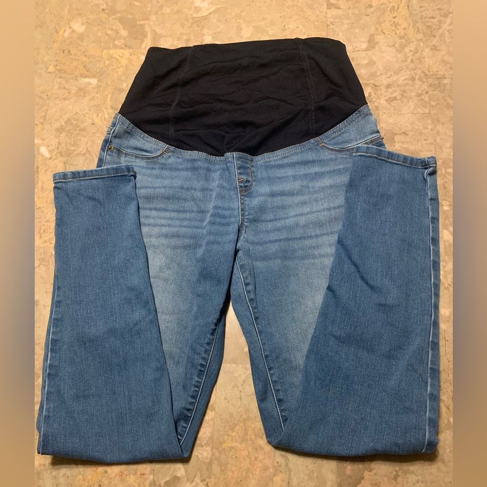 Women’s Maternity Jeggings - Blue with Black Panel